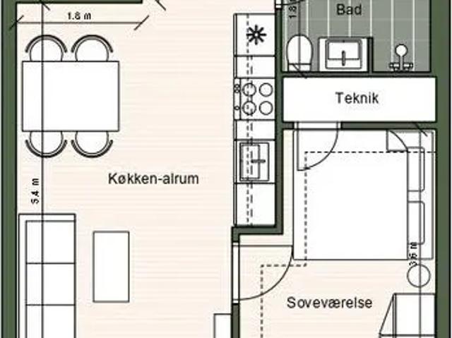 2 værelses lejlighed på 60 m²