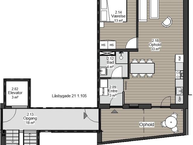2 værelses lejlighed på 73 m²