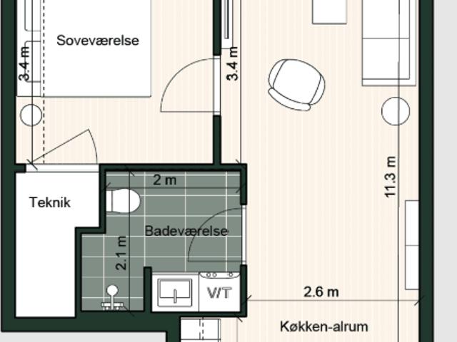 2 værelses lejlighed på 73 m²
