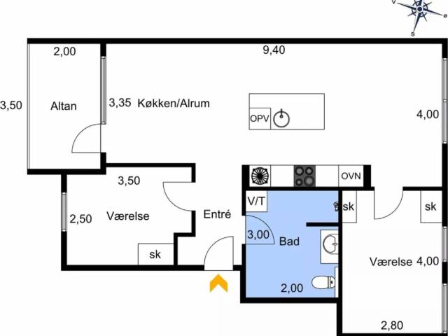 3 værelses lejlighed på 91 m²