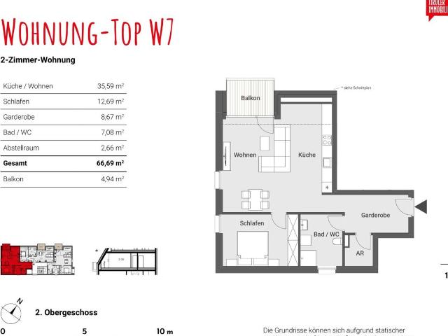 2 Zimmer Wohnung im 2.OG mit Balkon, provisionsfrei