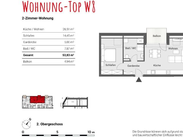 2 Zimmer Wohnung im 2.OG mit Balkon, provisionsfrei