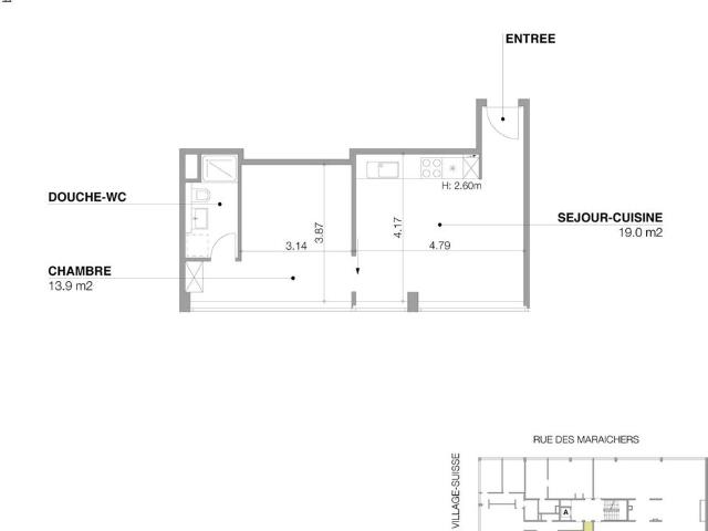 2.5 Zimmer, 39 m², 4. Stock