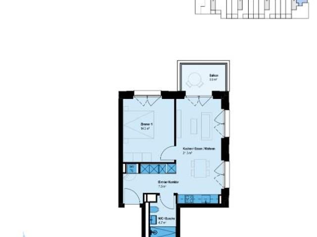 2.5 Zimmer, 49 m², 1. Stock