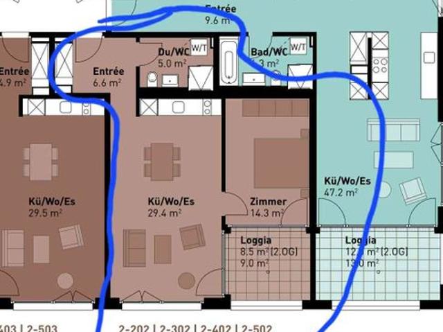 2.5 Zimmer, 55 m², 3. Stock
