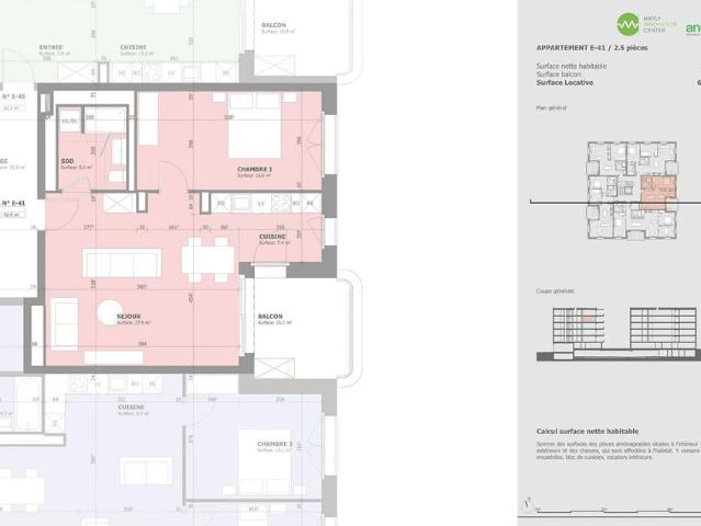 2.5 Zimmer, 57 m², 4. Stock
