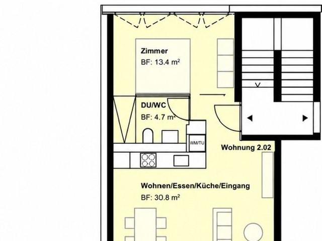 2.5 Zimmer, 50 m², 2. Stock