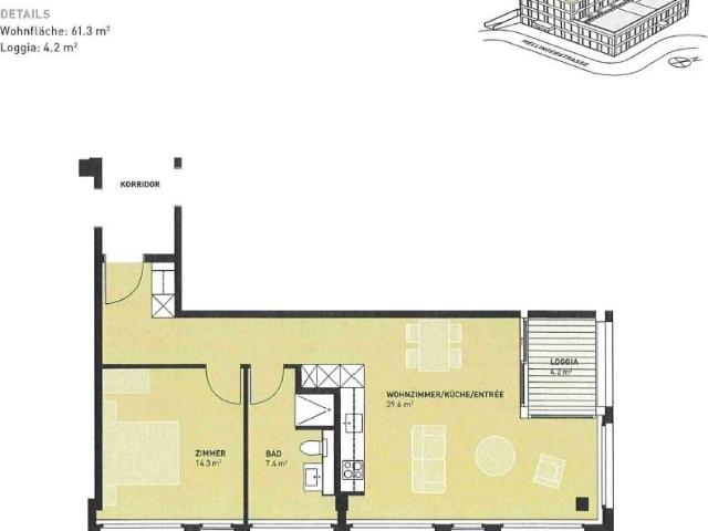 2.5 Zimmer, 66 m², 2. Stock