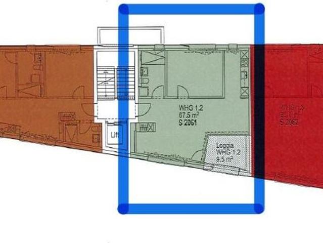 2.5 Zimmer, 68 m², 1. Stock