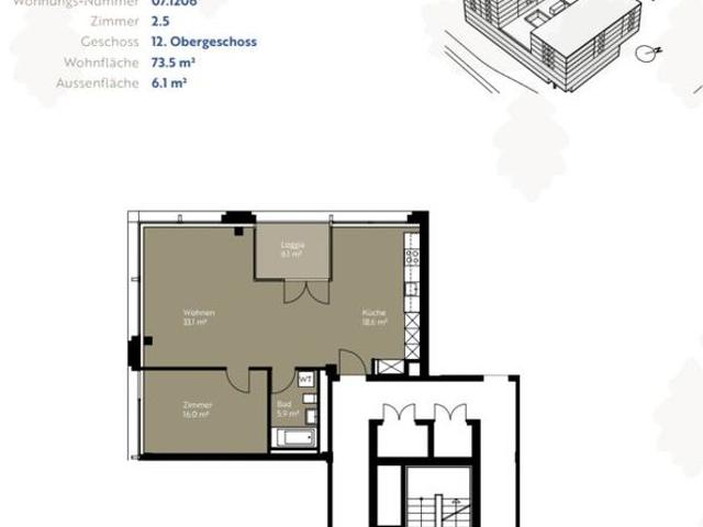 2.5 Zimmer, 74 m², 12. Stock