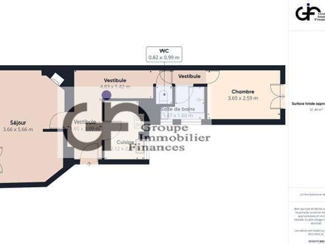 2P dernier étage 50m²