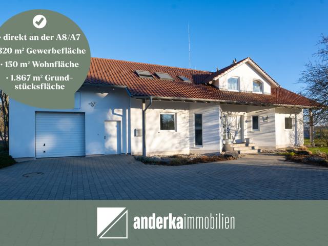 320 m² Gewerbefläche und 152 m² Wohnfläche! Wohn und Geschäftshaus direkt an der A8 / A7