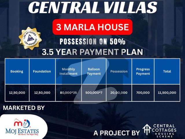 3 Marla Beautiful House On Instalment 3.5 Years Central Park Housing Scheme