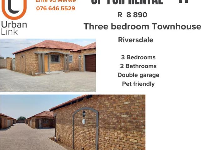 3 Bedroom Townhouse To Let in Riversdale
