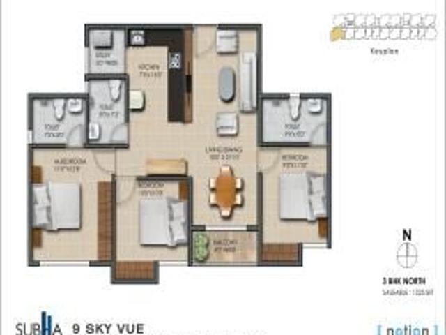 3 BHK 1110 Sq Ft Apartment In SUBHA 9 SKY VUE, Chandapura, Bangalore