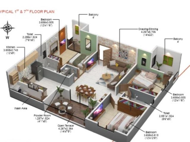 3 BHK Apartment in Bajaj Nagar for resale Nagpur. The reference number is 19786007