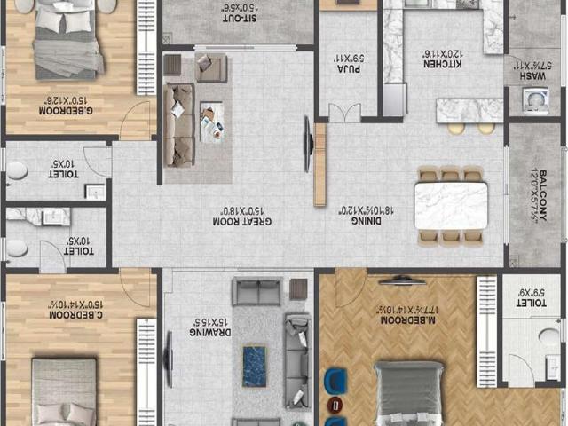 3 BHK Apartment in Bandlaguda Jagir for resale Hyderabad. The reference number is 19451322