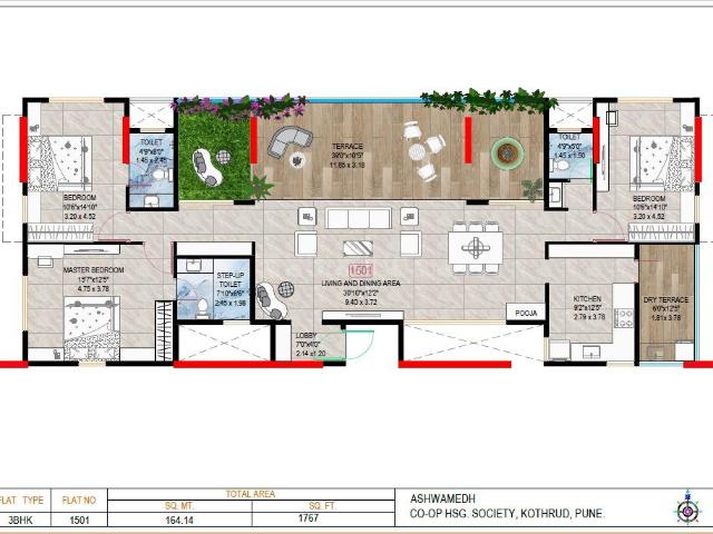 3 BHK Apartment in Kothrud for resale Pune. The reference number is 19895320