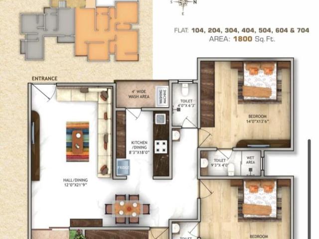 3 BHK Apartment in Khamla for resale Nagpur. The reference number is 20256133