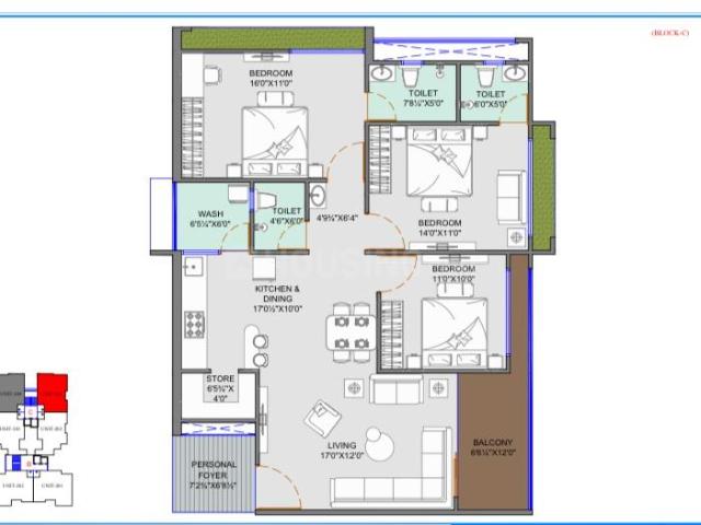 3 BHK Apartment in Kudasan for resale Gandhinagar. The reference number is 14325077