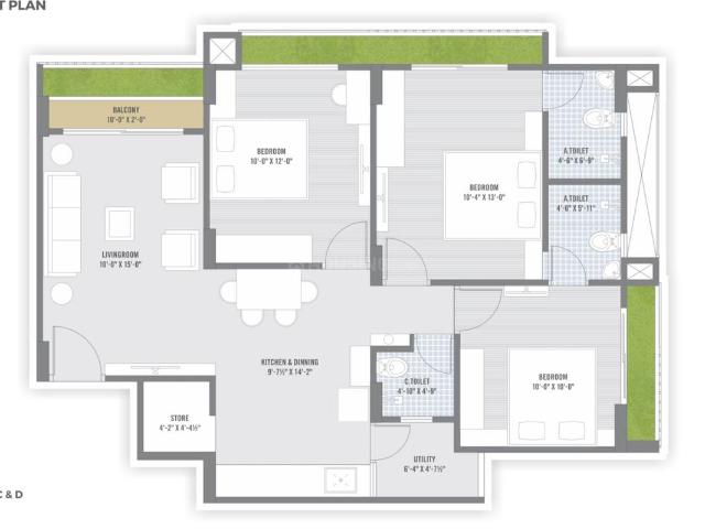 3 BHK Apartment in South Bopal for rent Ahmedabad. The reference number is 20431552