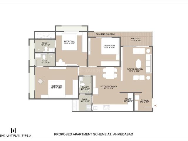 3 BHK Apartment in South Bopal for resale Ahmedabad. The reference number is 15838960