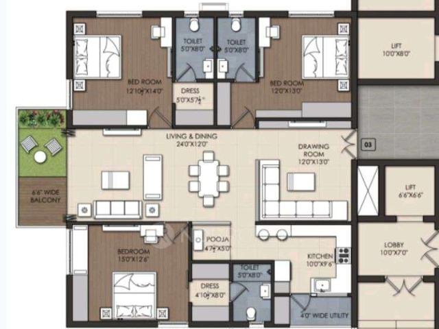 3 BHK Flat In Srr River View for Rent In Narsingi