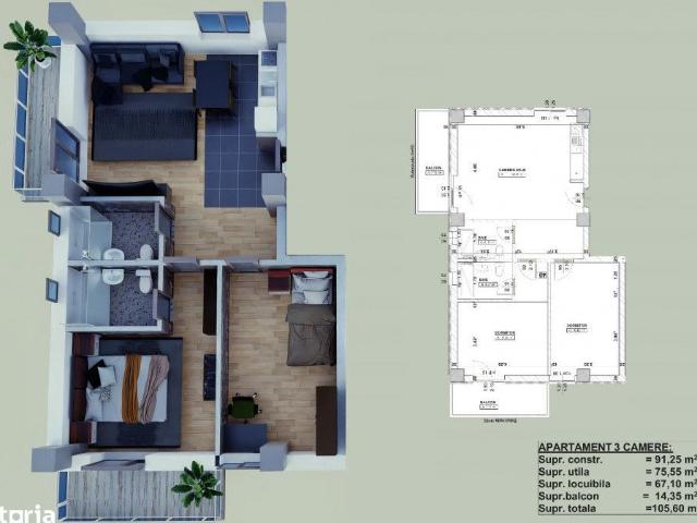 3 camere, apartament de vanzare Arges judet, Strada Darzu 9274 •