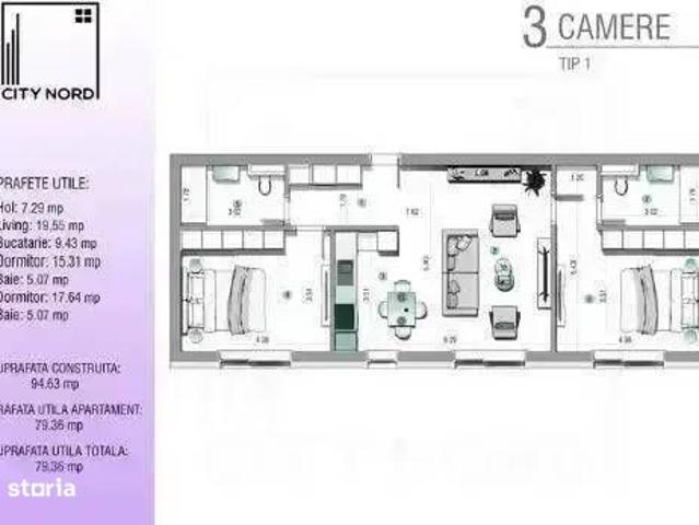 3 camere, apartament de vanzare Ilfov judet, Otopeni 9268 •
