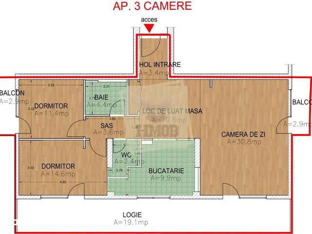 3 camere, apartament de vanzare Sibiu judet, Hipodrom 3 9029 •