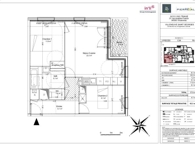 3 pièces · 57.6 m²