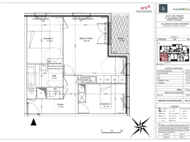 3 pièces · 57.6 m²
