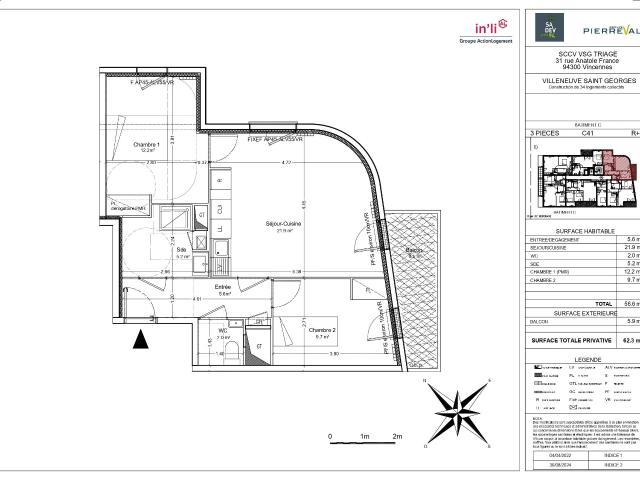 3 pièces · 56.6 m²