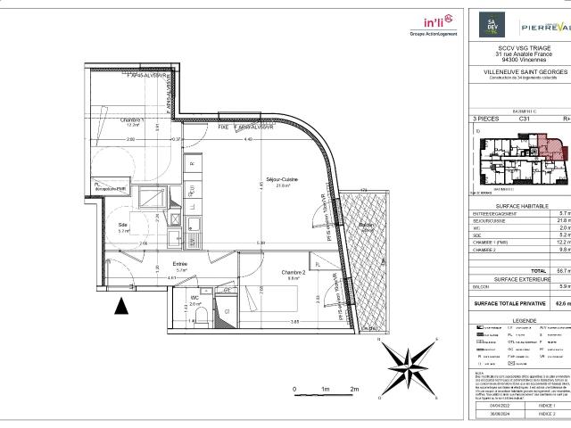 3 pièces · 56.7 m²