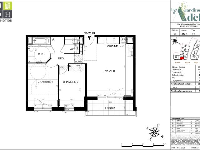 3 pièces · 58.85 m²