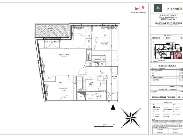 3 pièces · 58.2 m²