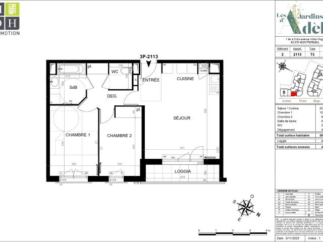 3 pièces · 59 m²