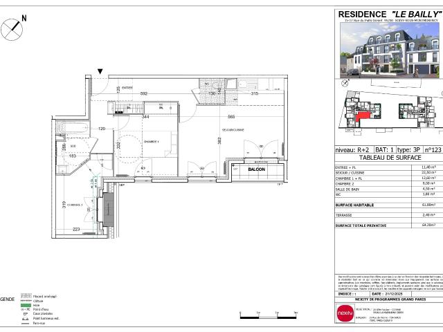 3 pièces · 61.8 m²