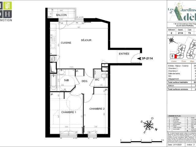 3 pièces · 62.9 m²