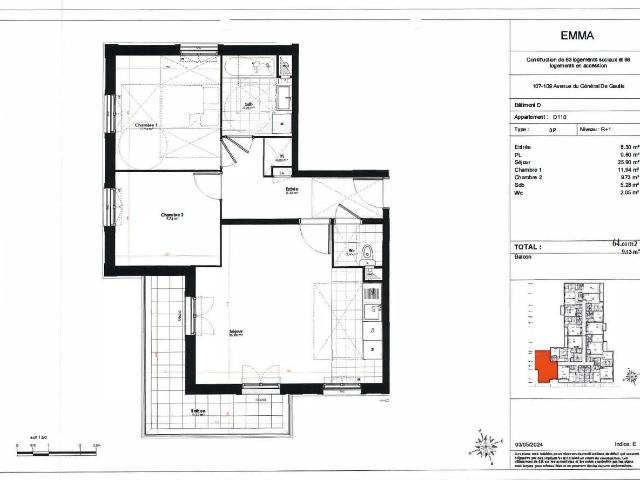 3 pièces · 64 m²