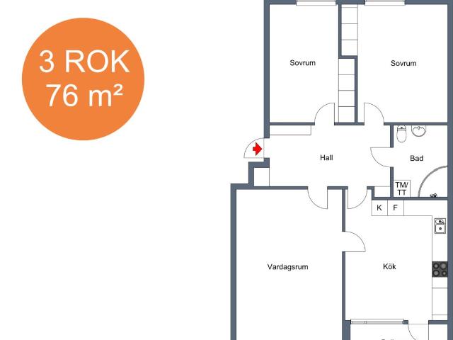 3 rums lägenhet i Tranås 76 m² 6 999 kr