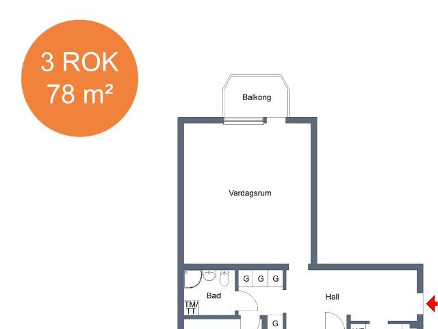 3 rums lägenhet i Tranås 78 m² 8 804 kr