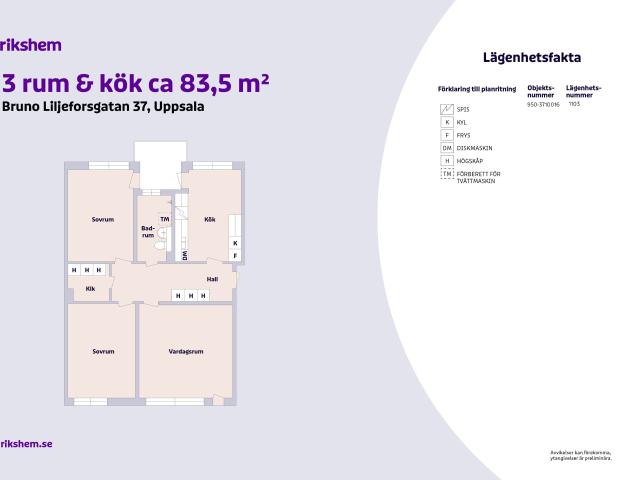 3 rums lägenhet i Uppsala 84 m² 12 589 kr