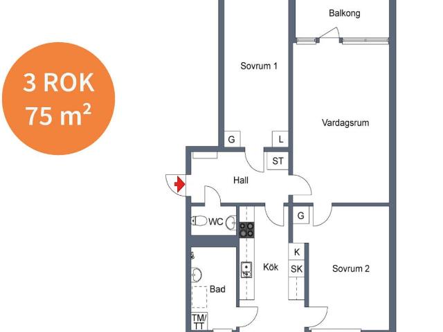 3 rums lägenhet i Västerås 75 m² 11 272 kr
