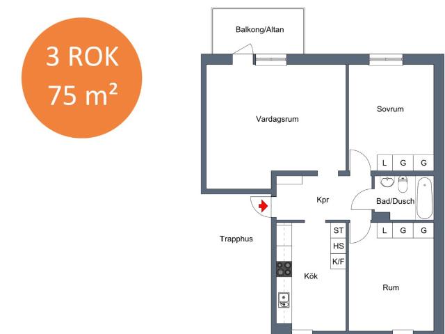 3 rums lägenhet i Västerås 75 m² 11 535 kr