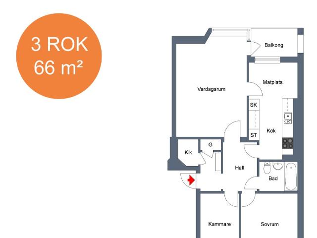 3 rums lägenhet i Eskilstuna 66 m² 7 883 kr