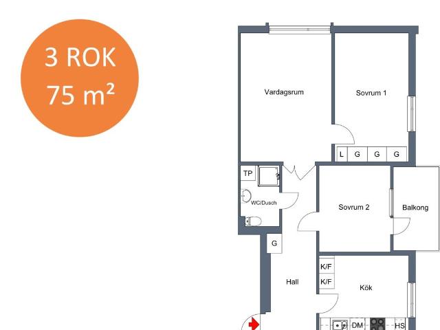 3 rums lägenhet i Eskilstuna 75 m² 7 377 kr