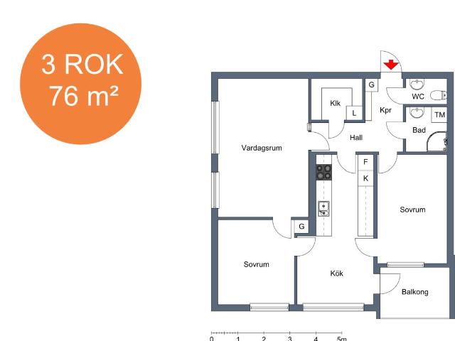 3 rums lägenhet i Eskilstuna 76 m² 9 974 kr