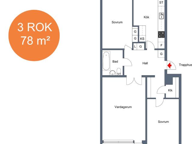 3 rums lägenhet i Eskilstuna 78 m² 12 237 kr