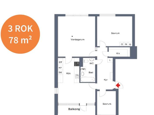 3 rums lägenhet i Eskilstuna 78 m² 9 967 kr